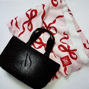 NEW Victoria Secret Bow Throw and Black Sparkle Tote